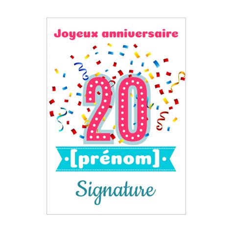 carte anniversaire 20 ans gratuite|Carte danniversaire 20 ans à imprimer ou à envoyer。